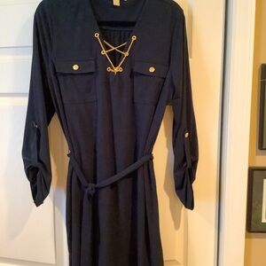 MICHAEL KORS Navy dress with Gold detailed chain tie on front.excellent conditio